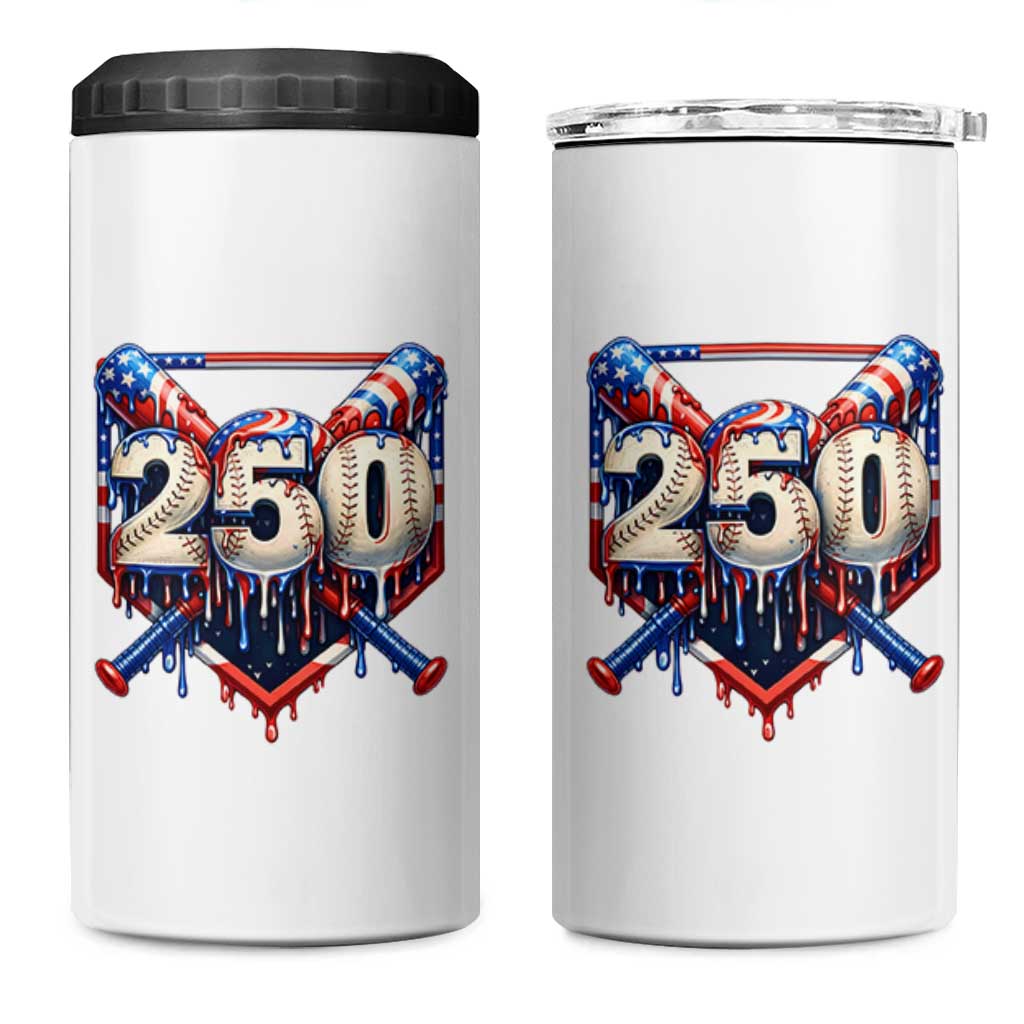 Patriotic Baseball Drip 4 in 1 Can Cooler Tumbler USA 250th Anniversary Gift
