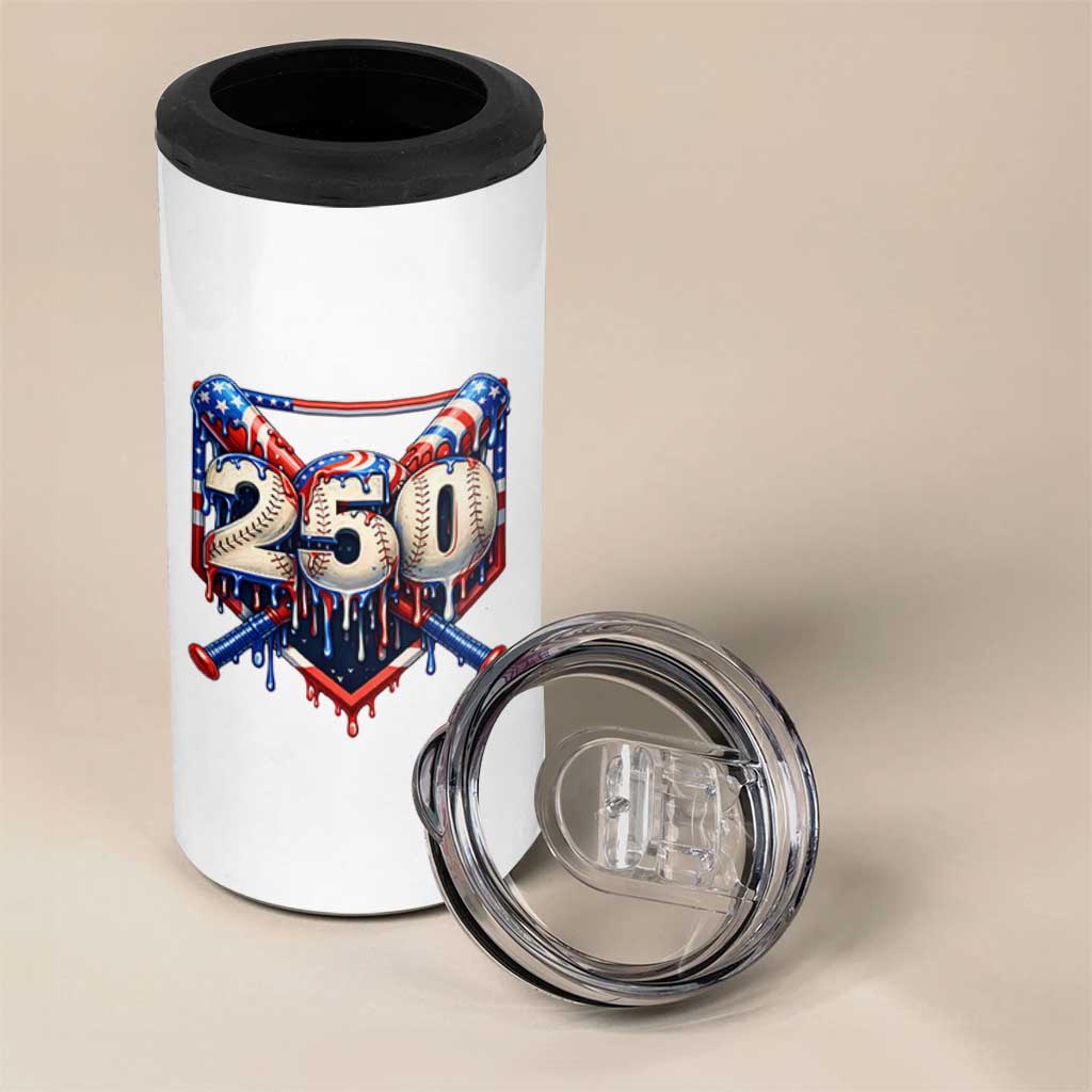 Patriotic Baseball Drip 4 in 1 Can Cooler Tumbler USA 250th Anniversary Gift