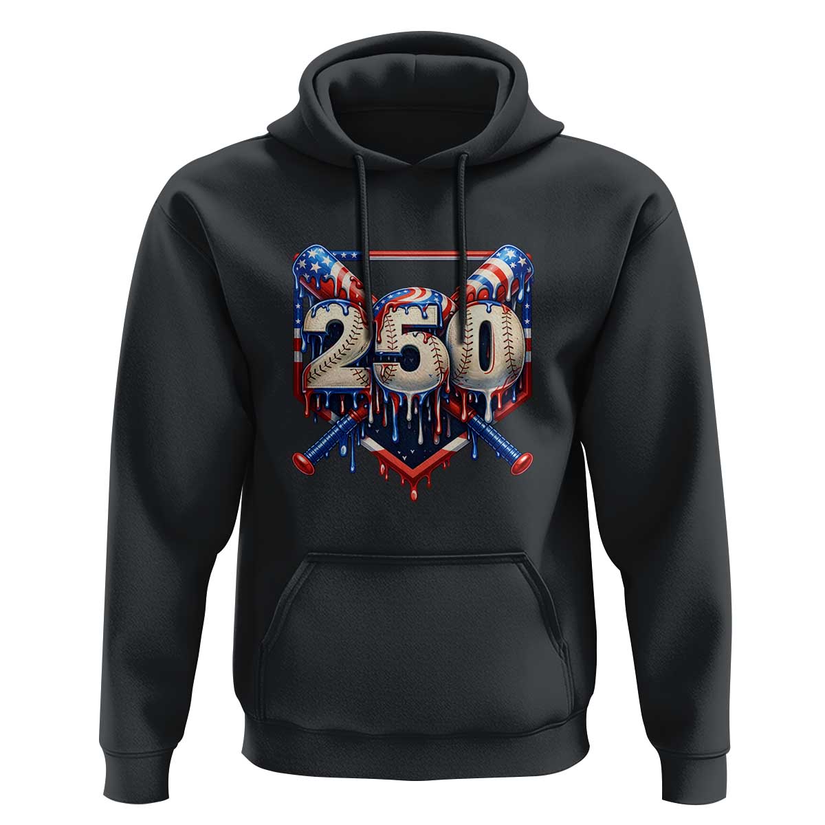Patriotic Baseball Drip Hoodie USA 250th Anniversary Gift