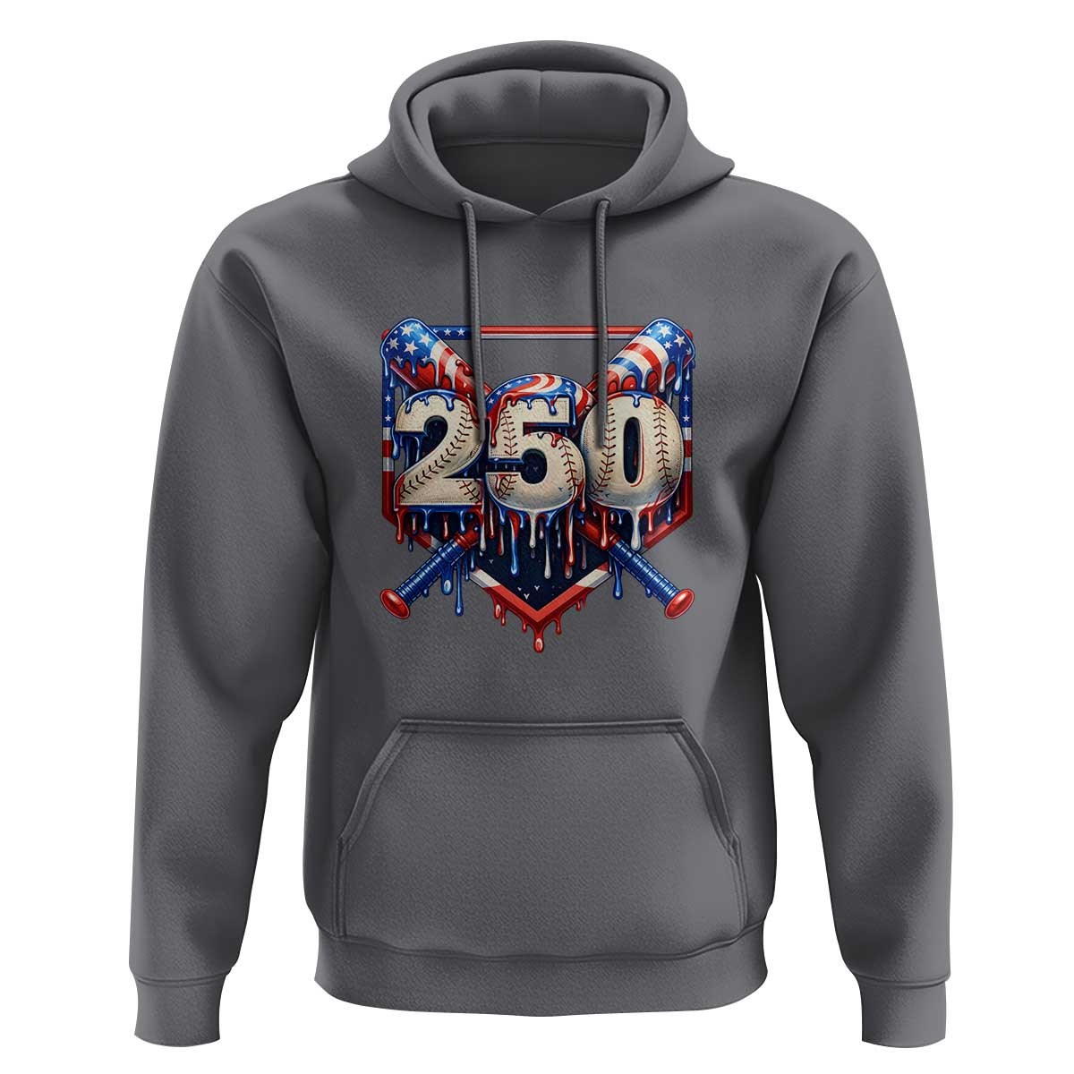 Patriotic Baseball Drip Hoodie USA 250th Anniversary Gift