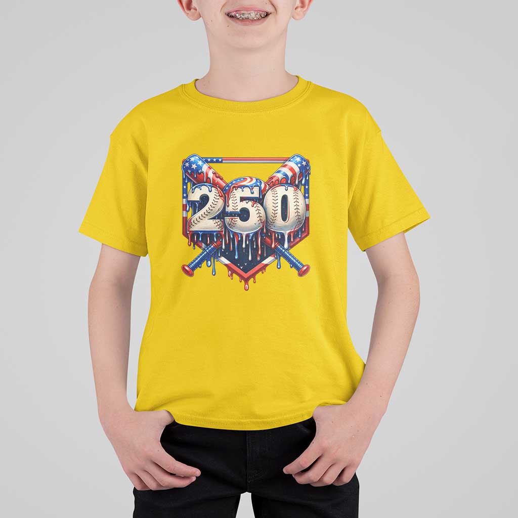 Patriotic Baseball Drip T Shirt For Kid USA 250th Anniversary Gift