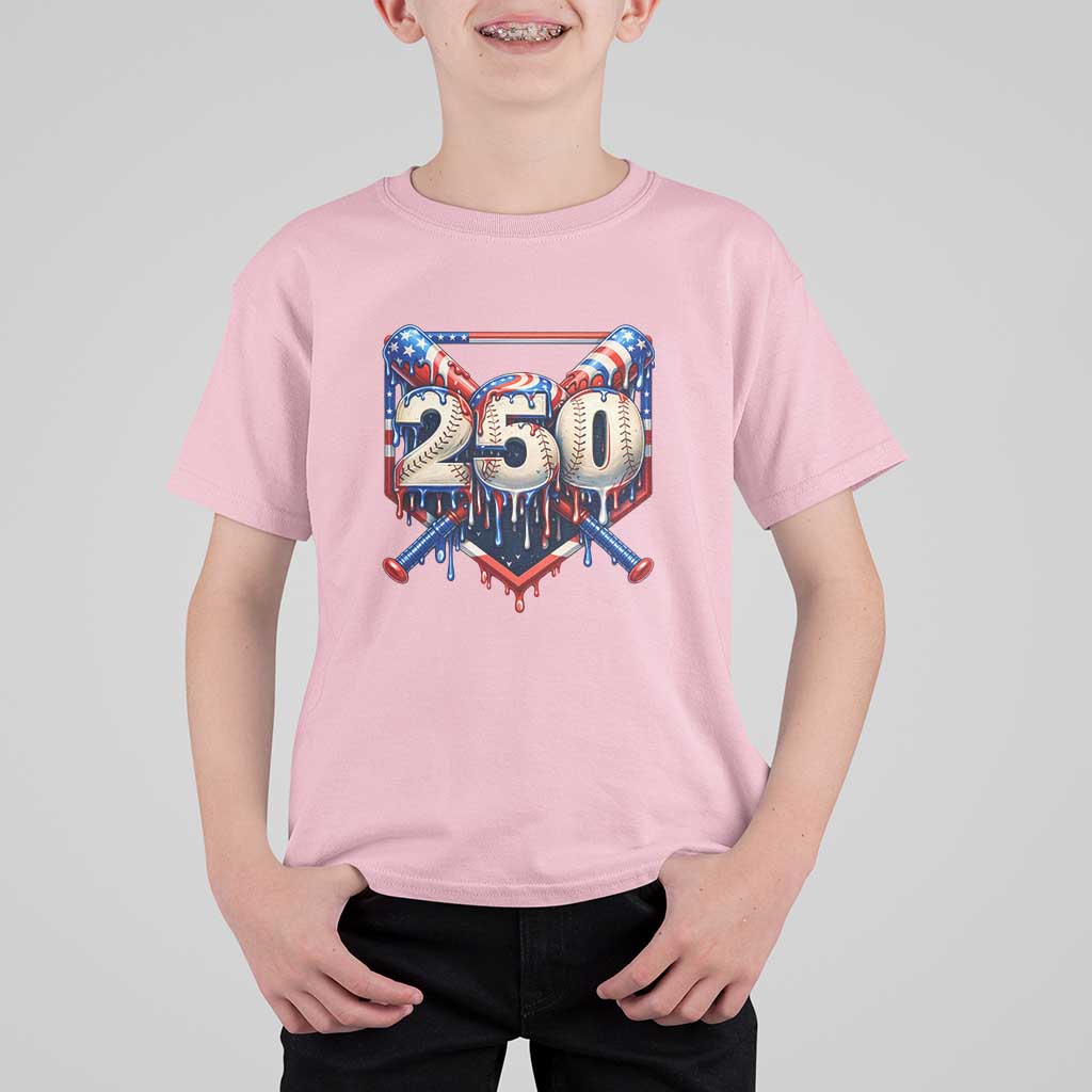 Patriotic Baseball Drip T Shirt For Kid USA 250th Anniversary Gift