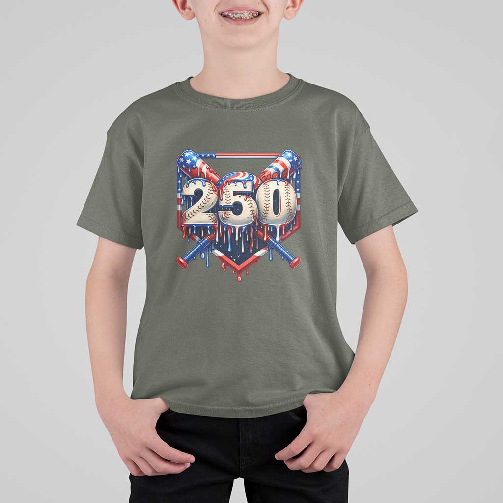 Patriotic Baseball Drip T Shirt For Kid USA 250th Anniversary Gift