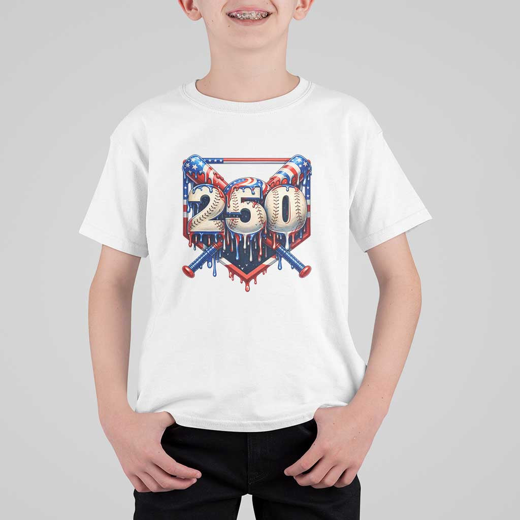 Patriotic Baseball Drip T Shirt For Kid USA 250th Anniversary Gift