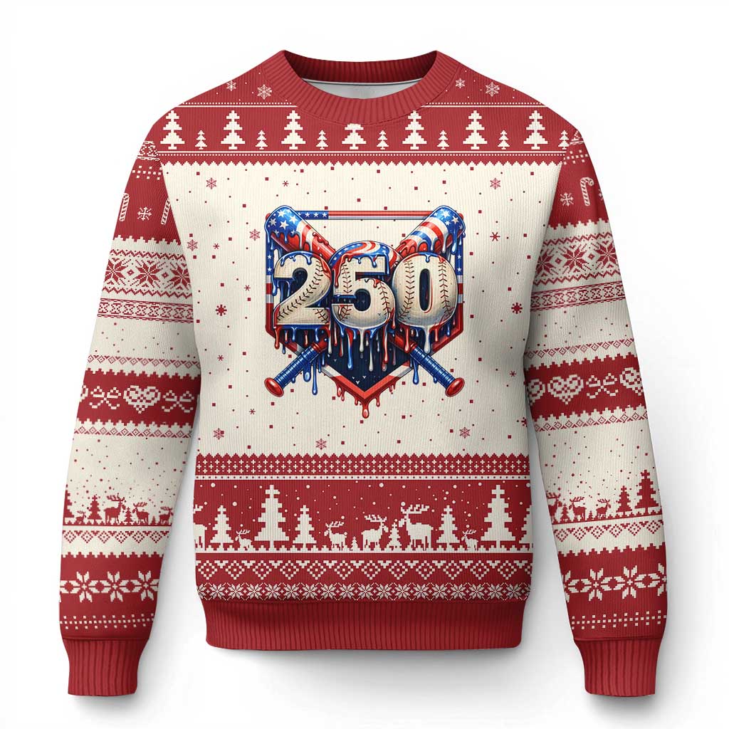 Patriotic Baseball Drip Ugly Christmas Sweater USA 250th Anniversary Gift