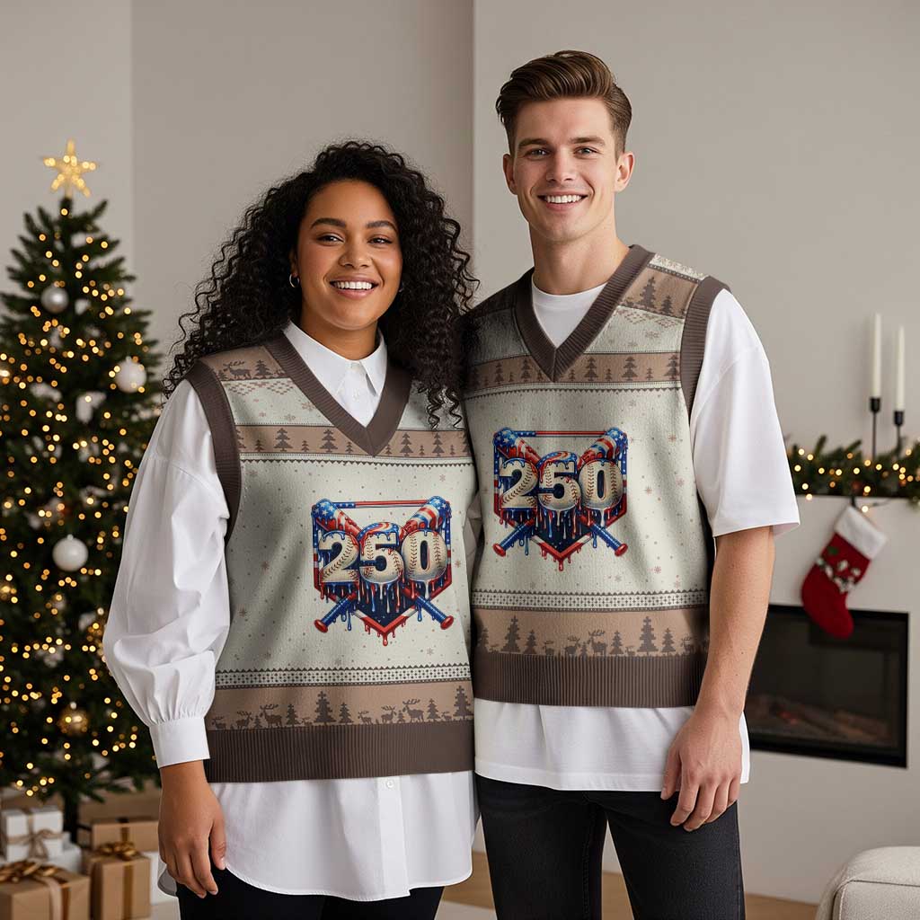 Patriotic Baseball Drip V-Neck Knit Sweater Vest USA 250th Anniversary Gift
