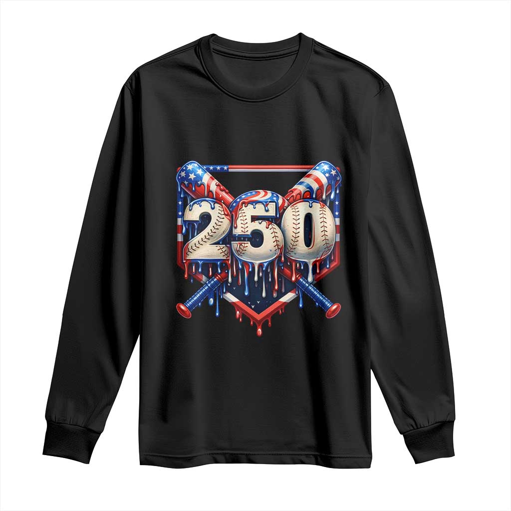 Patriotic Baseball Drip Long Sleeve Shirt USA 250th Anniversary Gift