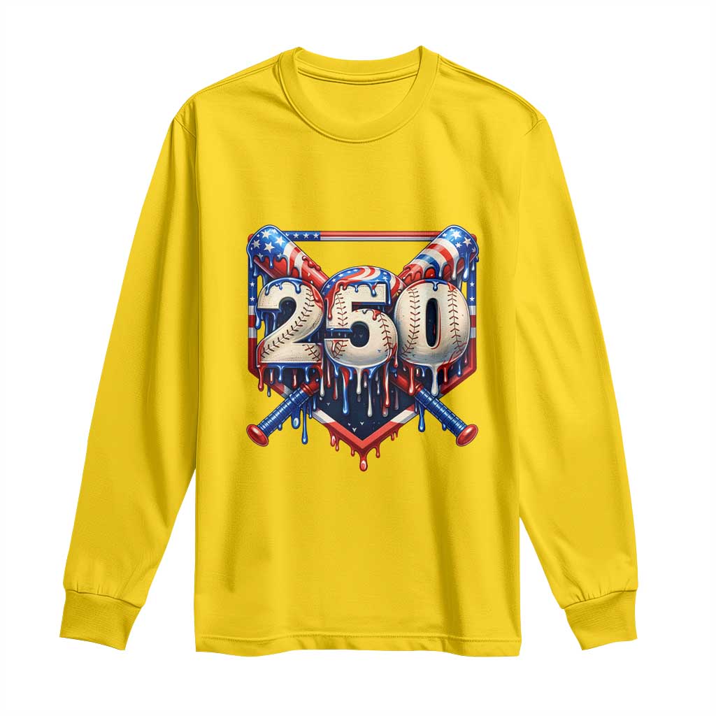 Patriotic Baseball Drip Long Sleeve Shirt USA 250th Anniversary Gift