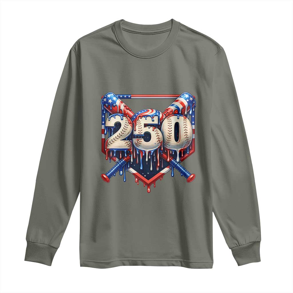 Patriotic Baseball Drip Long Sleeve Shirt USA 250th Anniversary Gift
