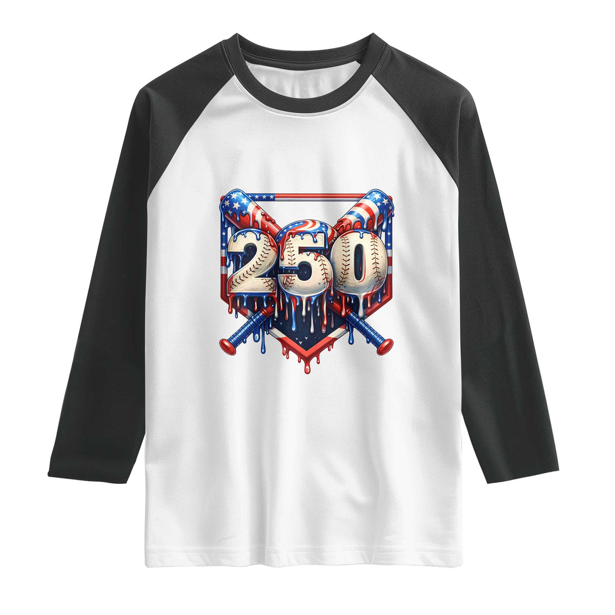 Patriotic Baseball Drip Raglan Shirt USA 250th Anniversary Gift