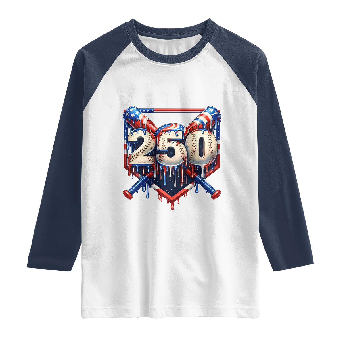 Patriotic Baseball Drip Raglan Shirt USA 250th Anniversary Gift