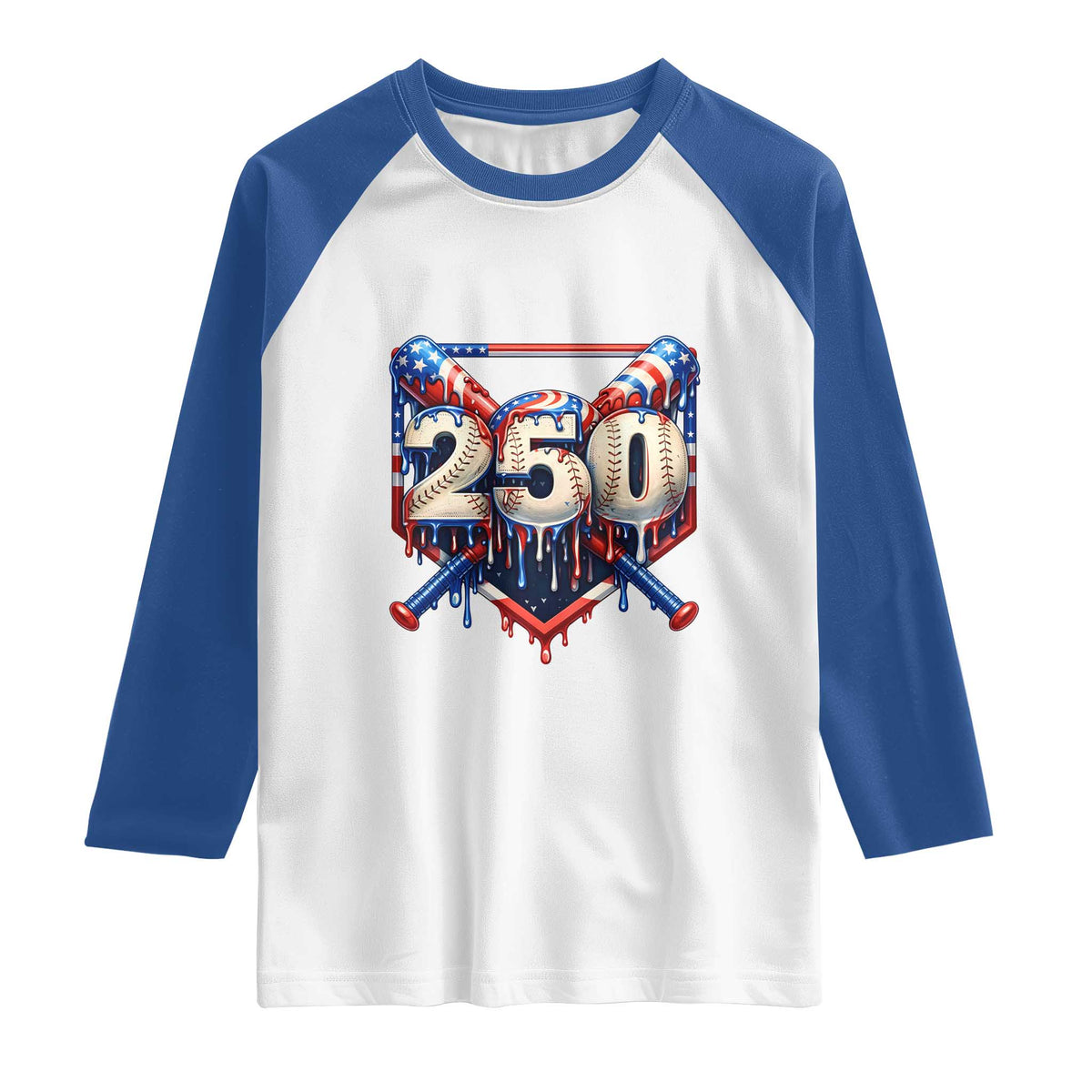 Patriotic Baseball Drip Raglan Shirt USA 250th Anniversary Gift
