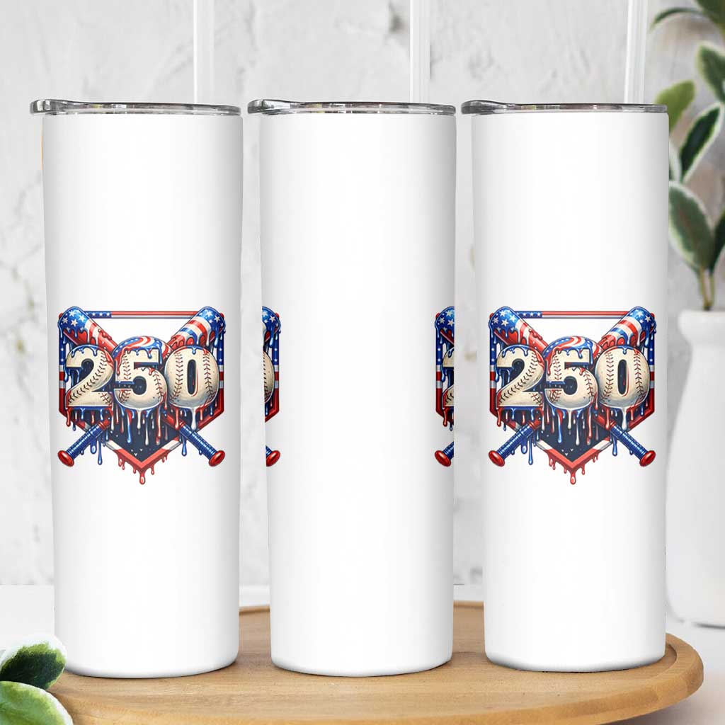 Patriotic Baseball Drip Skinny Tumbler USA 250th Anniversary Gift