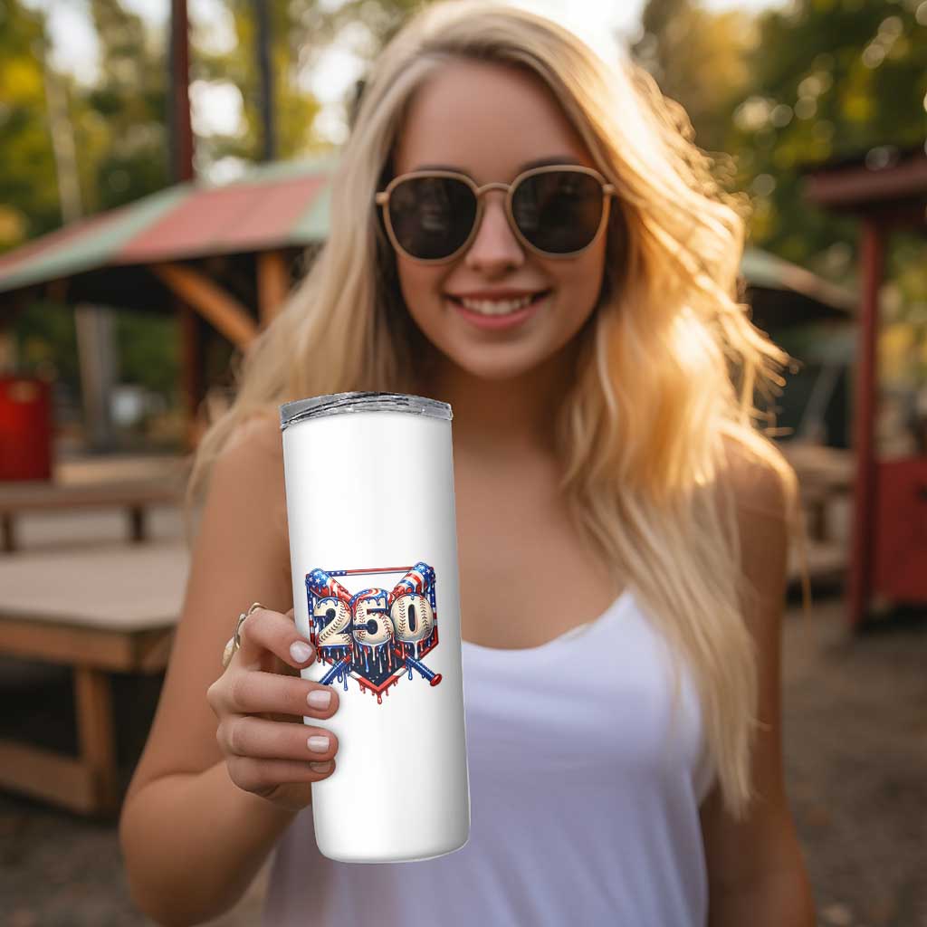 Patriotic Baseball Drip Skinny Tumbler USA 250th Anniversary Gift