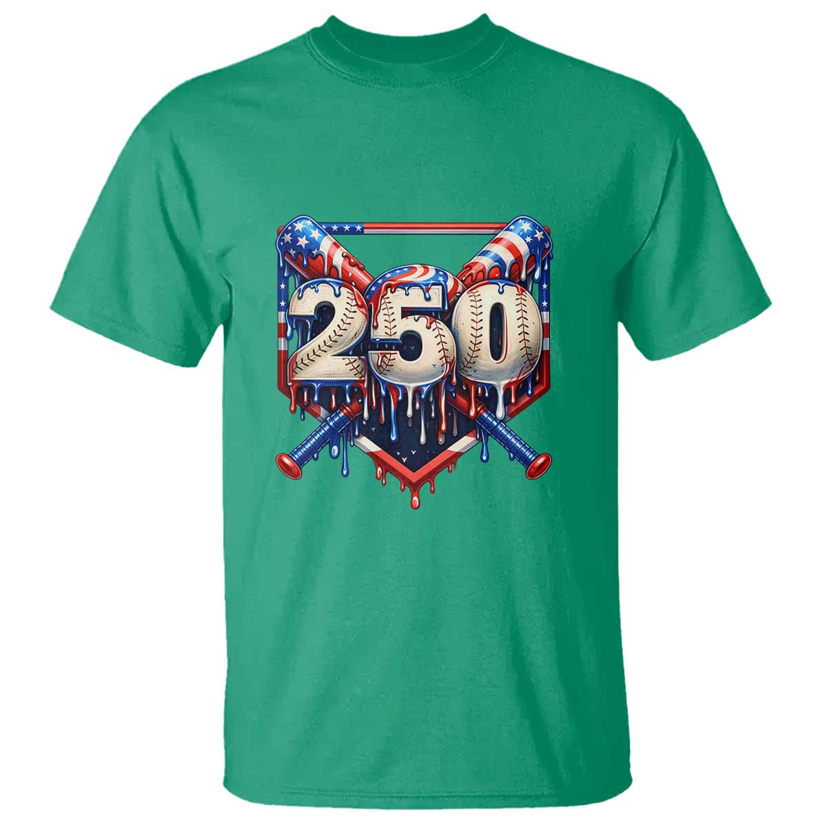 Patriotic Baseball Drip T Shirt USA 250th Anniversary Gift