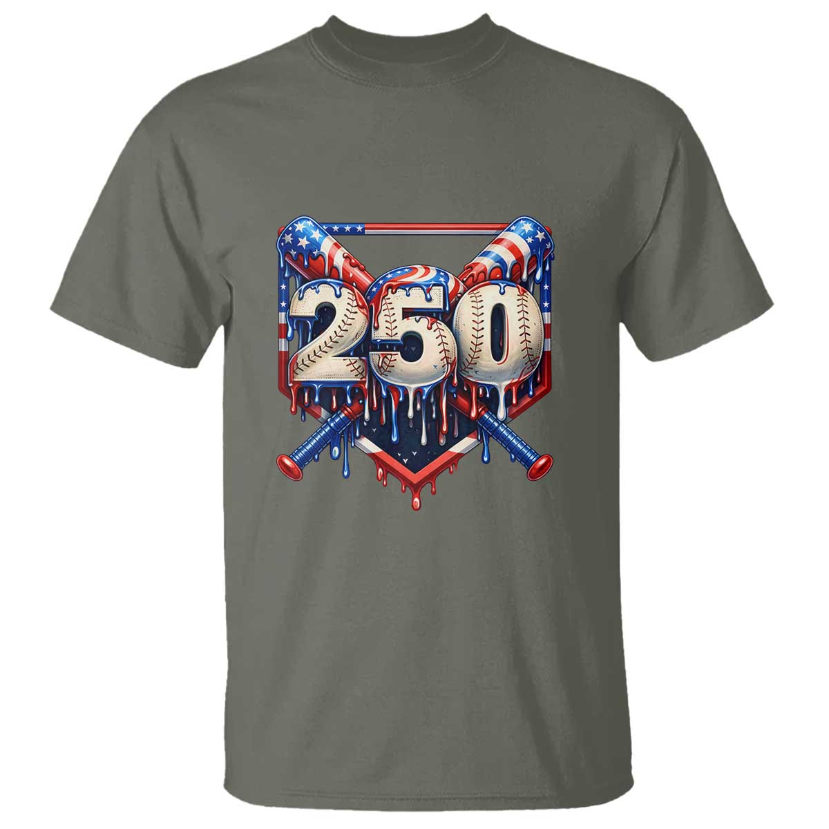 Patriotic Baseball Drip T Shirt USA 250th Anniversary Gift