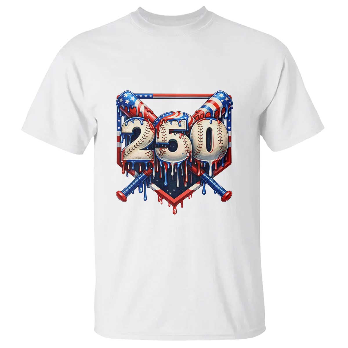 Patriotic Baseball Drip T Shirt USA 250th Anniversary Gift