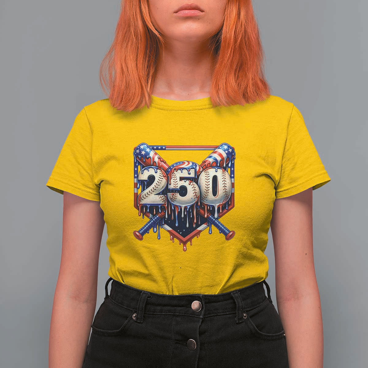 Patriotic Baseball Drip T Shirt For Women USA 250th Anniversary Gift
