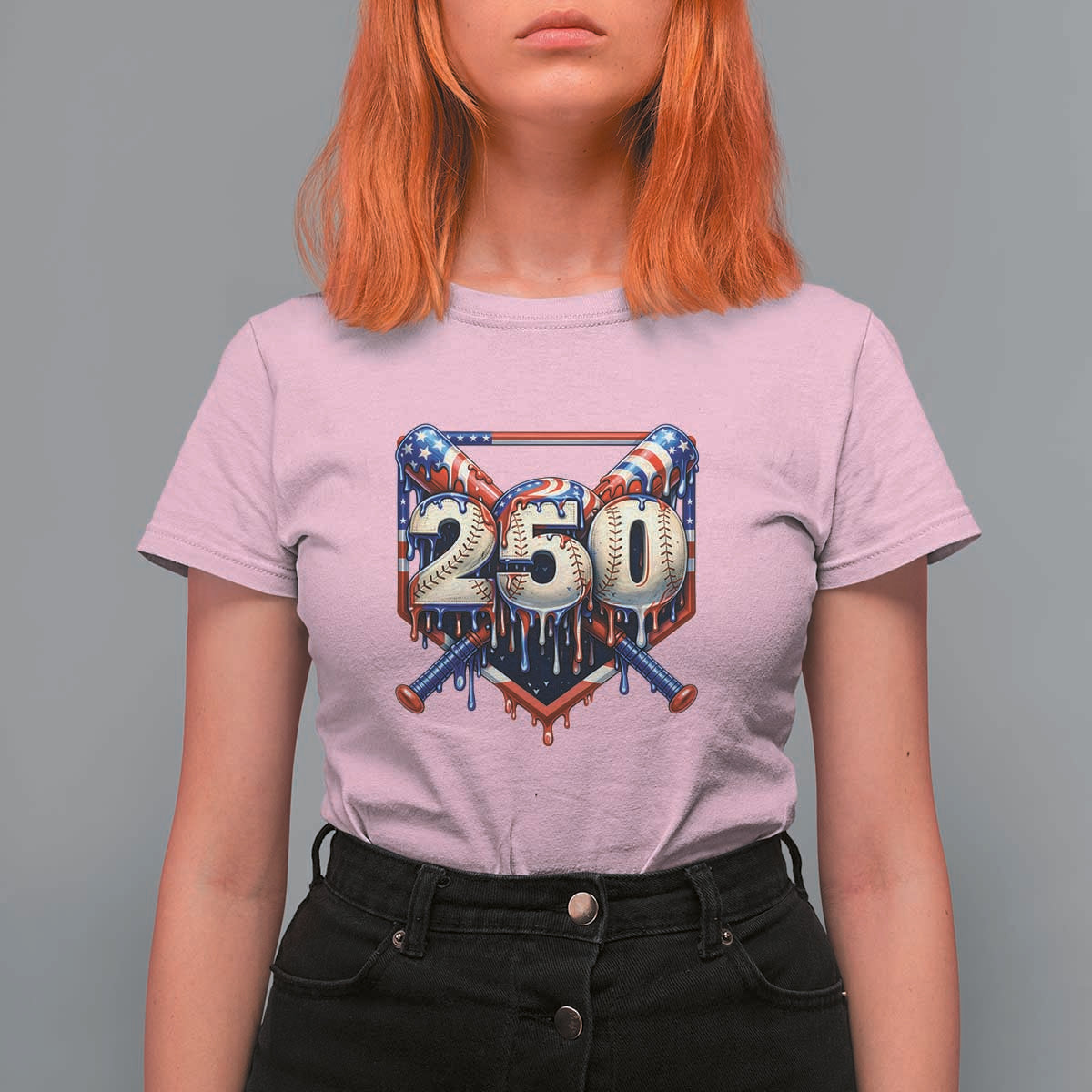 Patriotic Baseball Drip T Shirt For Women USA 250th Anniversary Gift