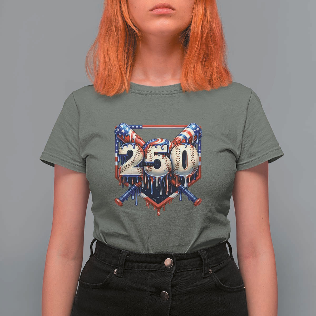 Patriotic Baseball Drip T Shirt For Women USA 250th Anniversary Gift