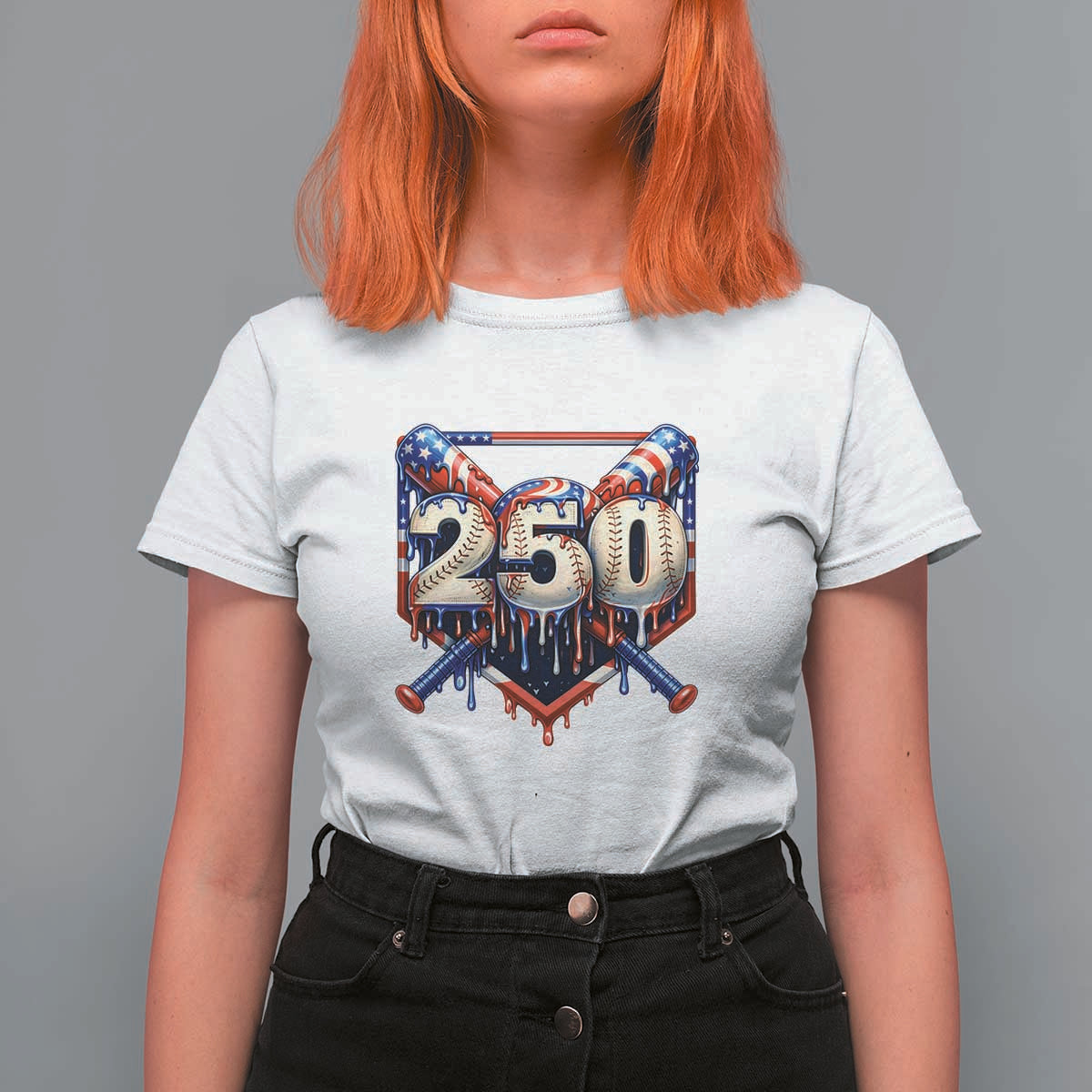 Patriotic Baseball Drip T Shirt For Women USA 250th Anniversary Gift