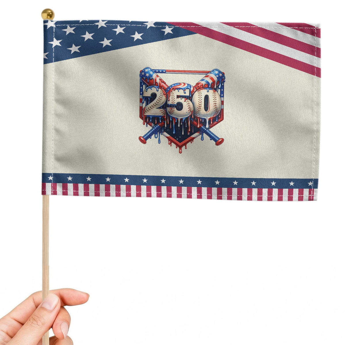 Baseball Drip Graphic Patriotic Handheld Flag USA 250th Anniversary Gift