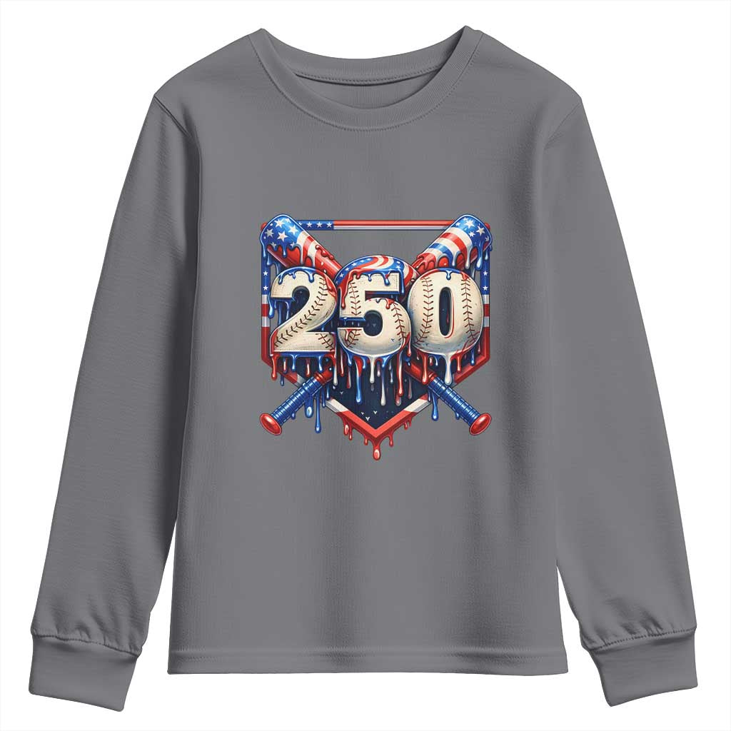 Patriotic Baseball Drip Youth Sweatshirt USA 250th Anniversary Gift
