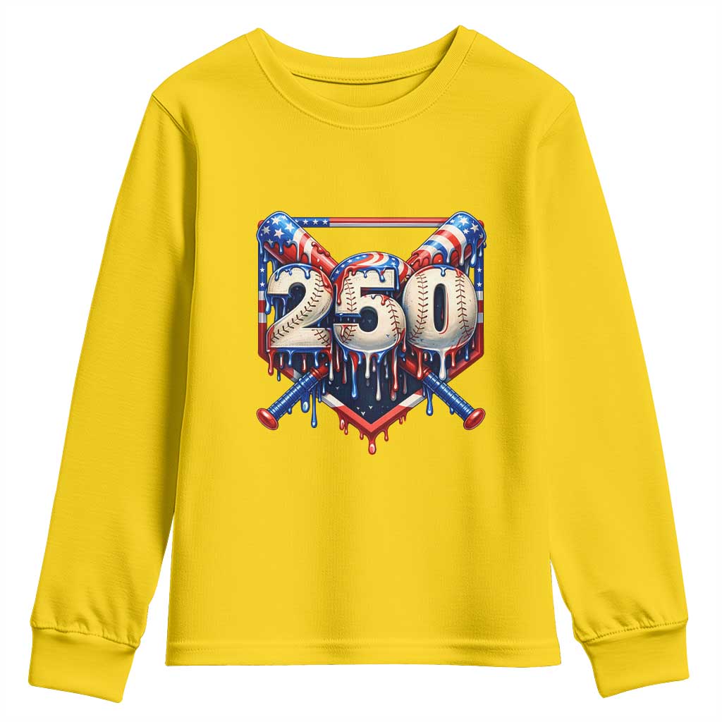 Patriotic Baseball Drip Youth Sweatshirt USA 250th Anniversary Gift