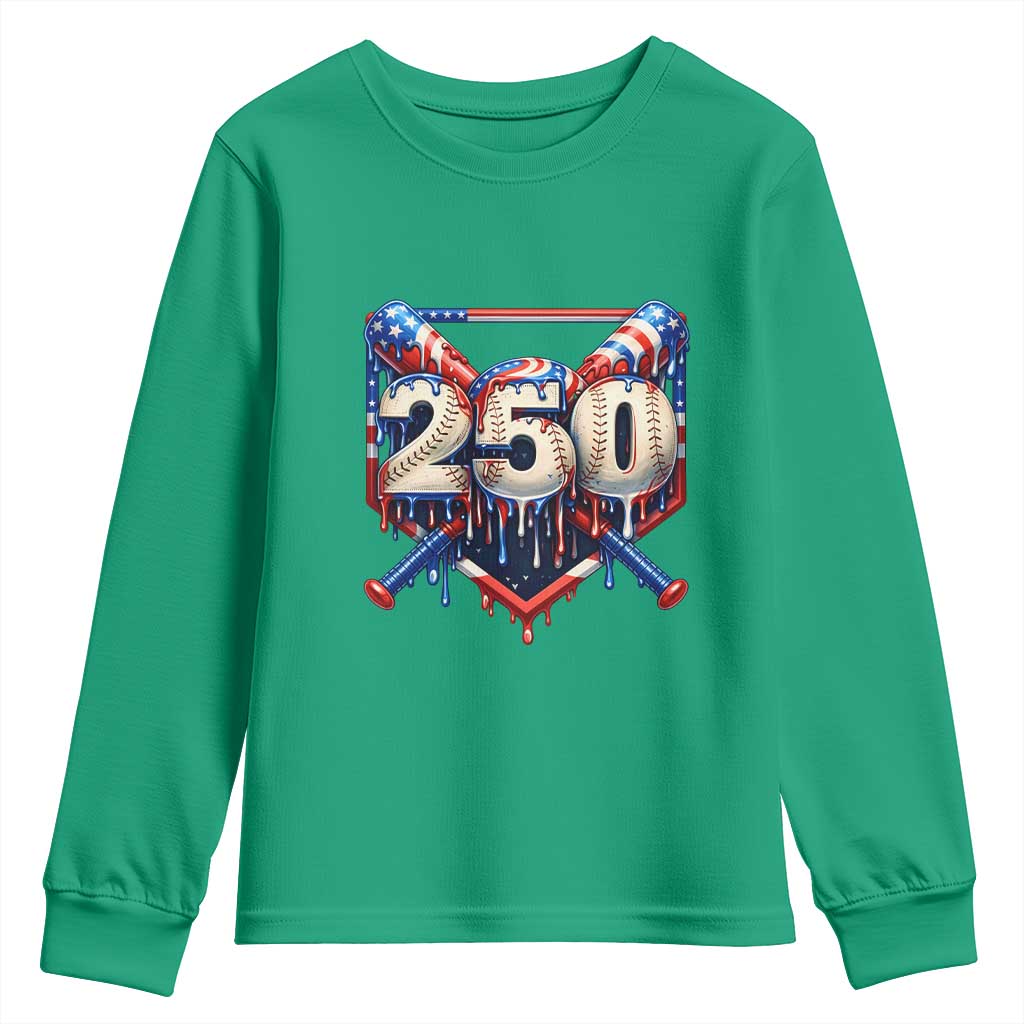 Patriotic Baseball Drip Youth Sweatshirt USA 250th Anniversary Gift
