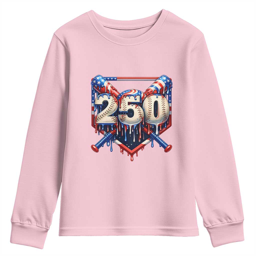 Patriotic Baseball Drip Youth Sweatshirt USA 250th Anniversary Gift
