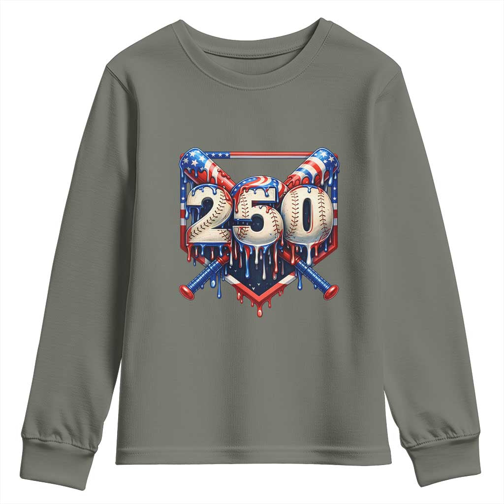 Patriotic Baseball Drip Youth Sweatshirt USA 250th Anniversary Gift