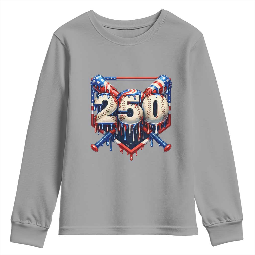 Patriotic Baseball Drip Youth Sweatshirt USA 250th Anniversary Gift