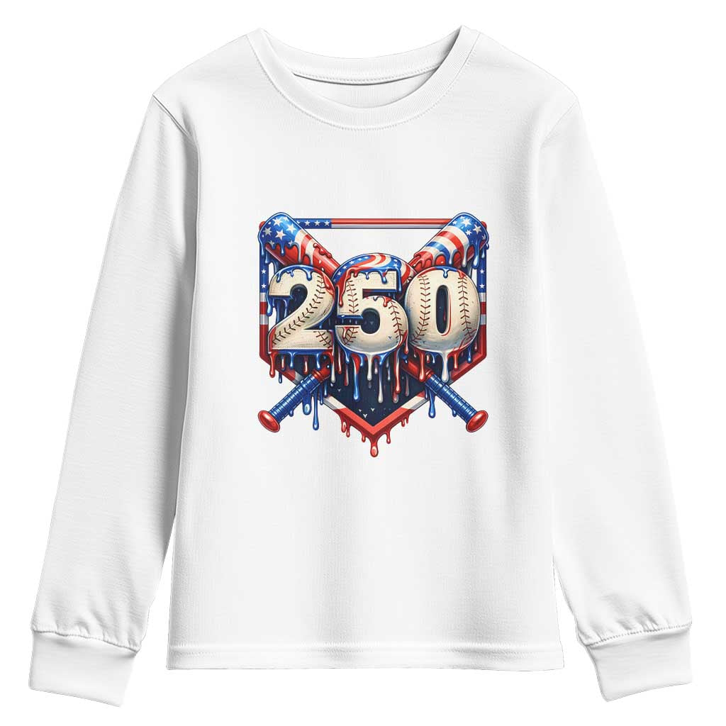 Patriotic Baseball Drip Youth Sweatshirt USA 250th Anniversary Gift
