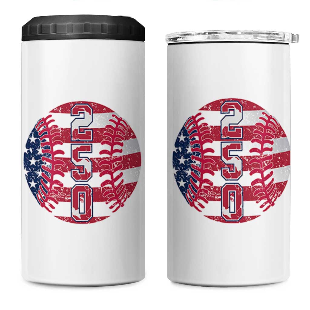 USA 250th Anniversary Baseball 4 in 1 Can Cooler Tumbler Patriotic Athlete Gift