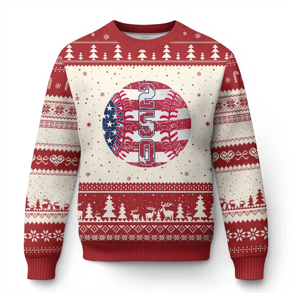 USA 250th Anniversary Baseball Ugly Christmas Sweater Patriotic Athlete Gift