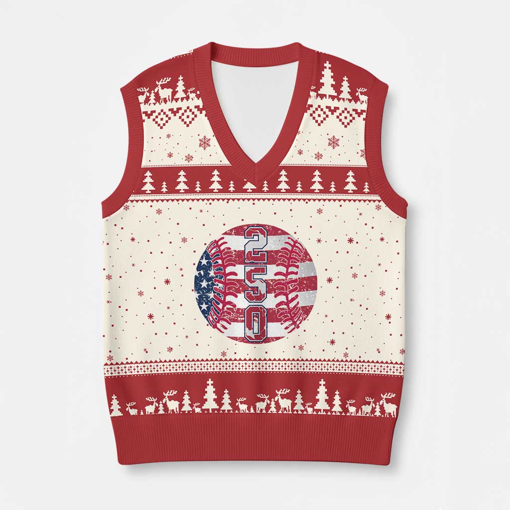 USA 250th Anniversary Baseball V-Neck Knit Sweater Vest Patriotic Athlete Gift