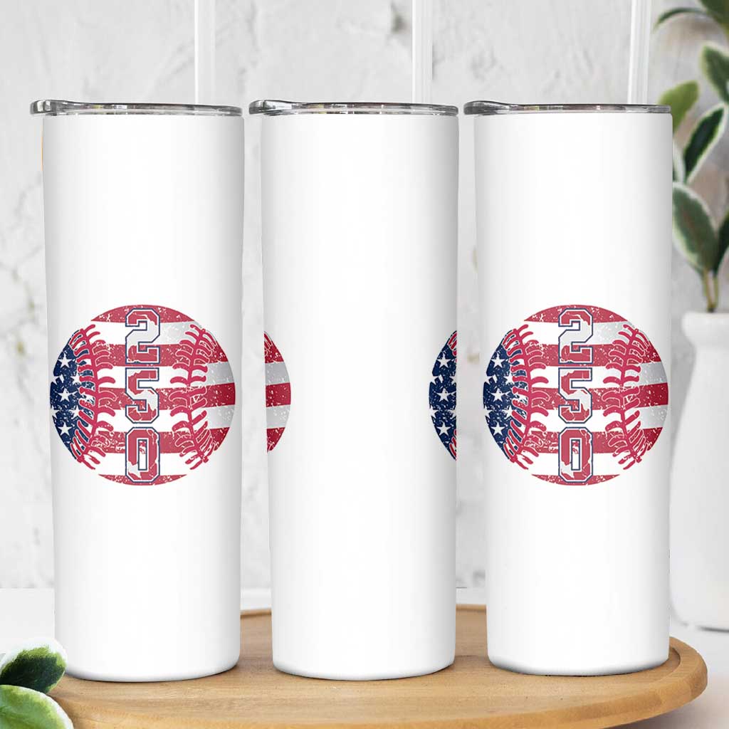 USA 250th Anniversary Baseball Skinny Tumbler Patriotic Athlete Gift
