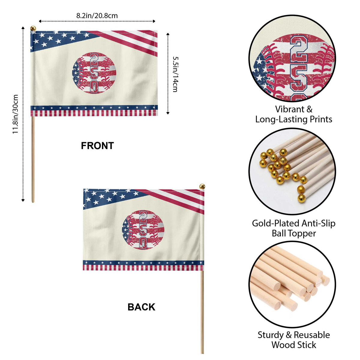 USA 250th Anniversary Baseball Patriotic Handheld Flag Athlete Gift TS12