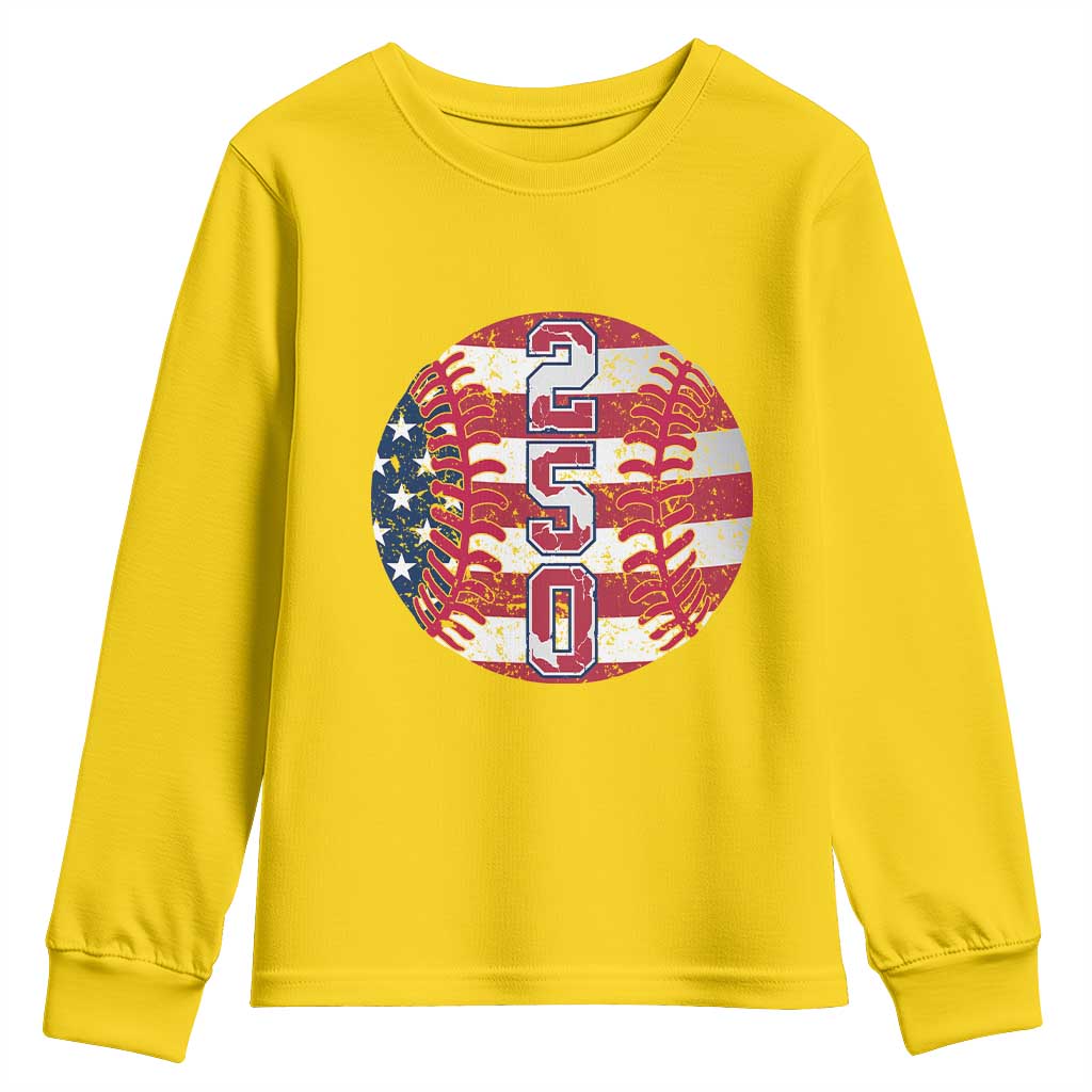 USA 250th Anniversary Baseball Youth Sweatshirt Patriotic Athlete Gift