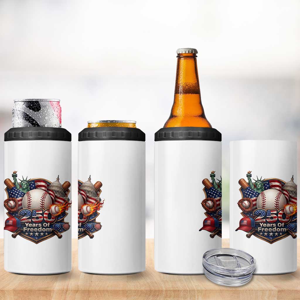 USA 250 Years Of Freedom Baseball Graphic 4 in 1 Can Cooler Tumbler