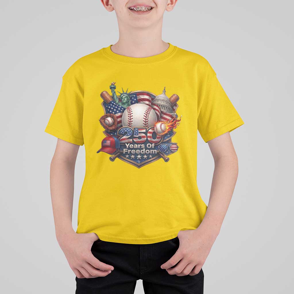 USA 250 Years Of Freedom Baseball Graphic T Shirt For Kid