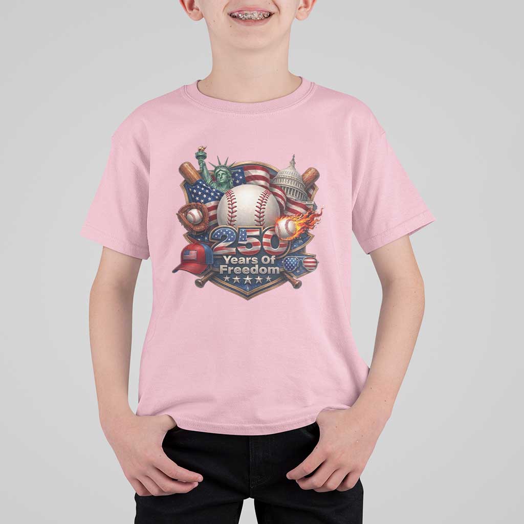 USA 250 Years Of Freedom Baseball Graphic T Shirt For Kid