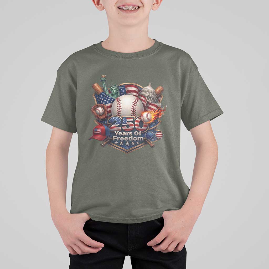 USA 250 Years Of Freedom Baseball Graphic T Shirt For Kid