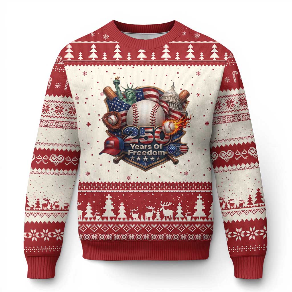 USA 250 Years Of Freedom Baseball Graphic Ugly Christmas Sweater