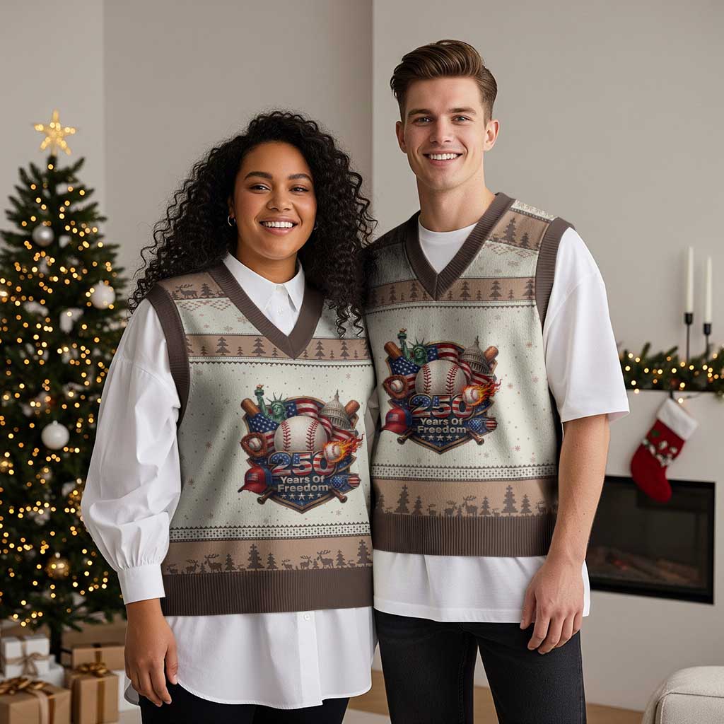 USA 250 Years Of Freedom Baseball Graphic V-Neck Knit Sweater Vest