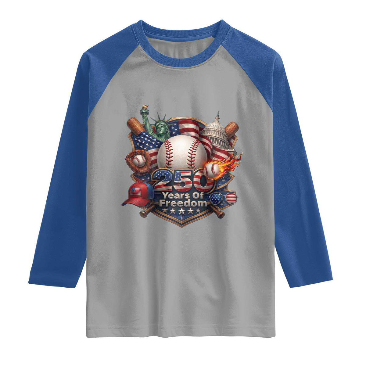 USA 250 Years Of Freedom Baseball Graphic Raglan Shirt