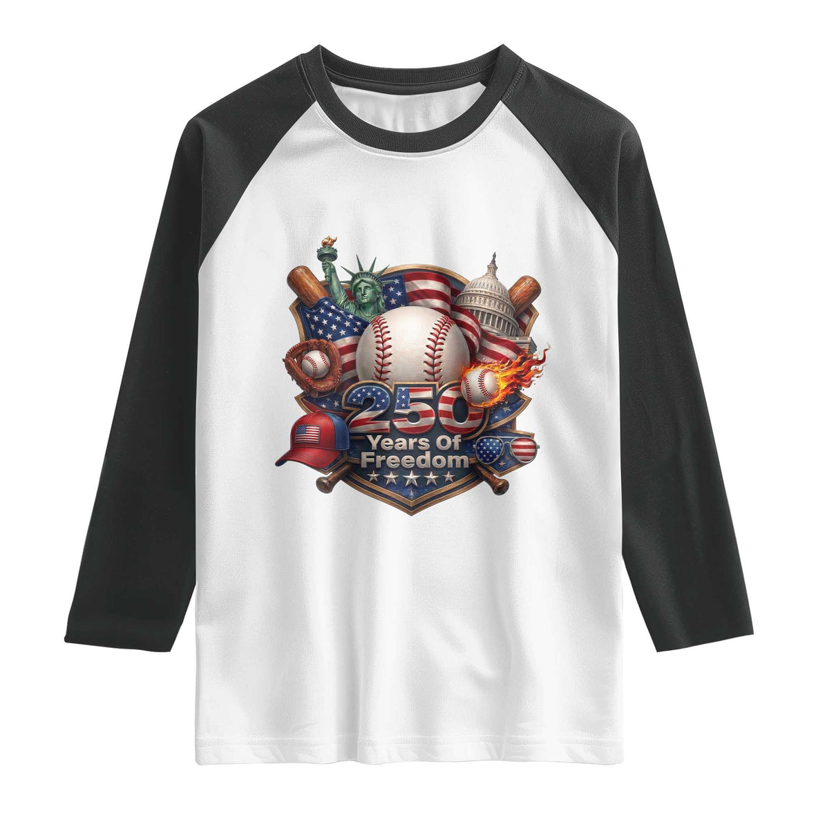 USA 250 Years Of Freedom Baseball Graphic Raglan Shirt