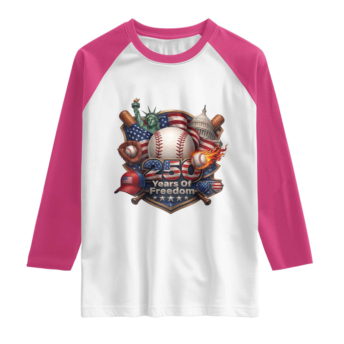 USA 250 Years Of Freedom Baseball Graphic Raglan Shirt