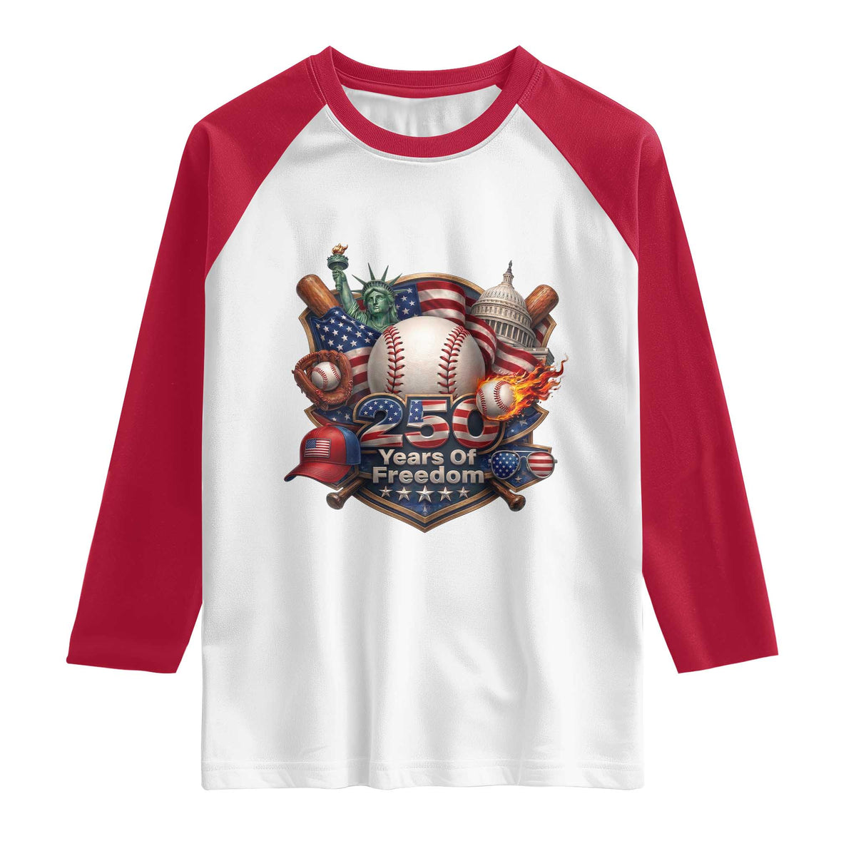 USA 250 Years Of Freedom Baseball Graphic Raglan Shirt