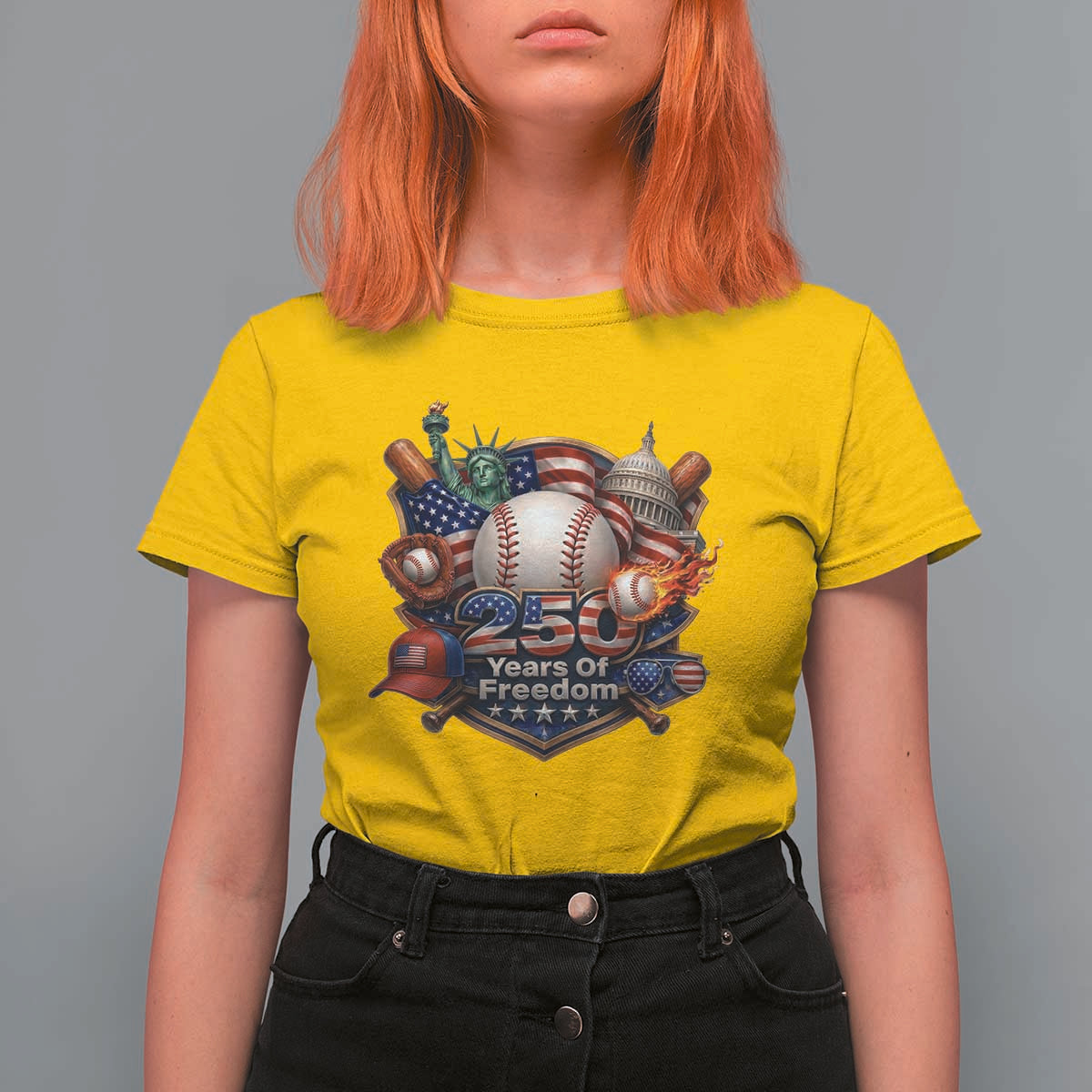 USA 250 Years Of Freedom Baseball Graphic T Shirt For Women